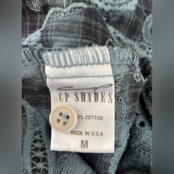 CP Shades Classic L/S Button-Up Shirt Blue Embroidered Paisley on Black Plaid M - Picture 7 of 7